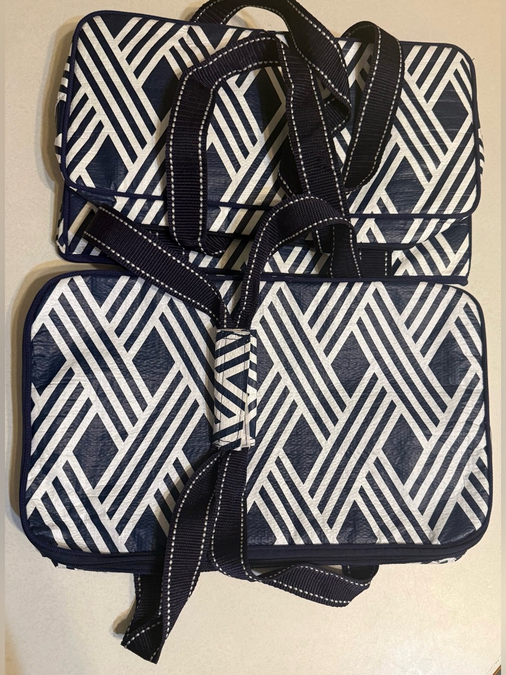 2 Thermal Navy & White Geometric Food Tote Bags